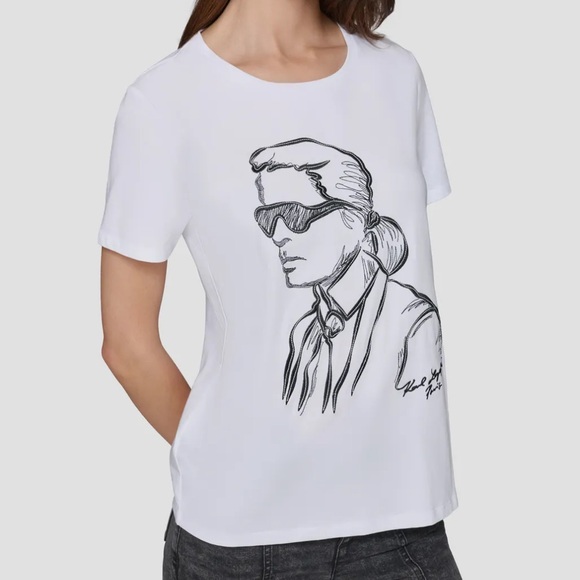 Karl Lagerfeld Tops - Karl Lagerfeld large white tshirt with man sewn on front